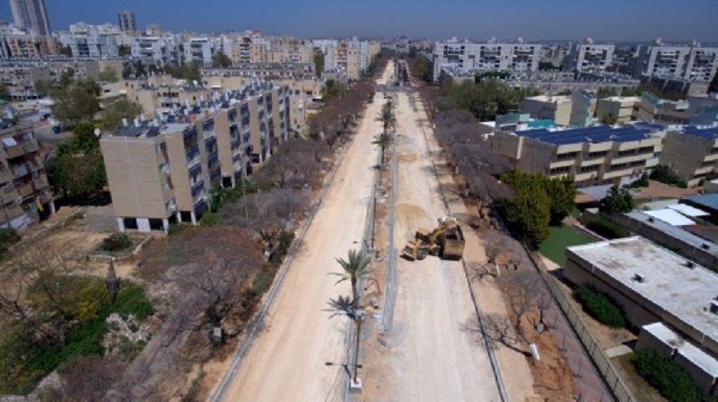 שדרות הרצל במהלך העבודות על הגל הירוק