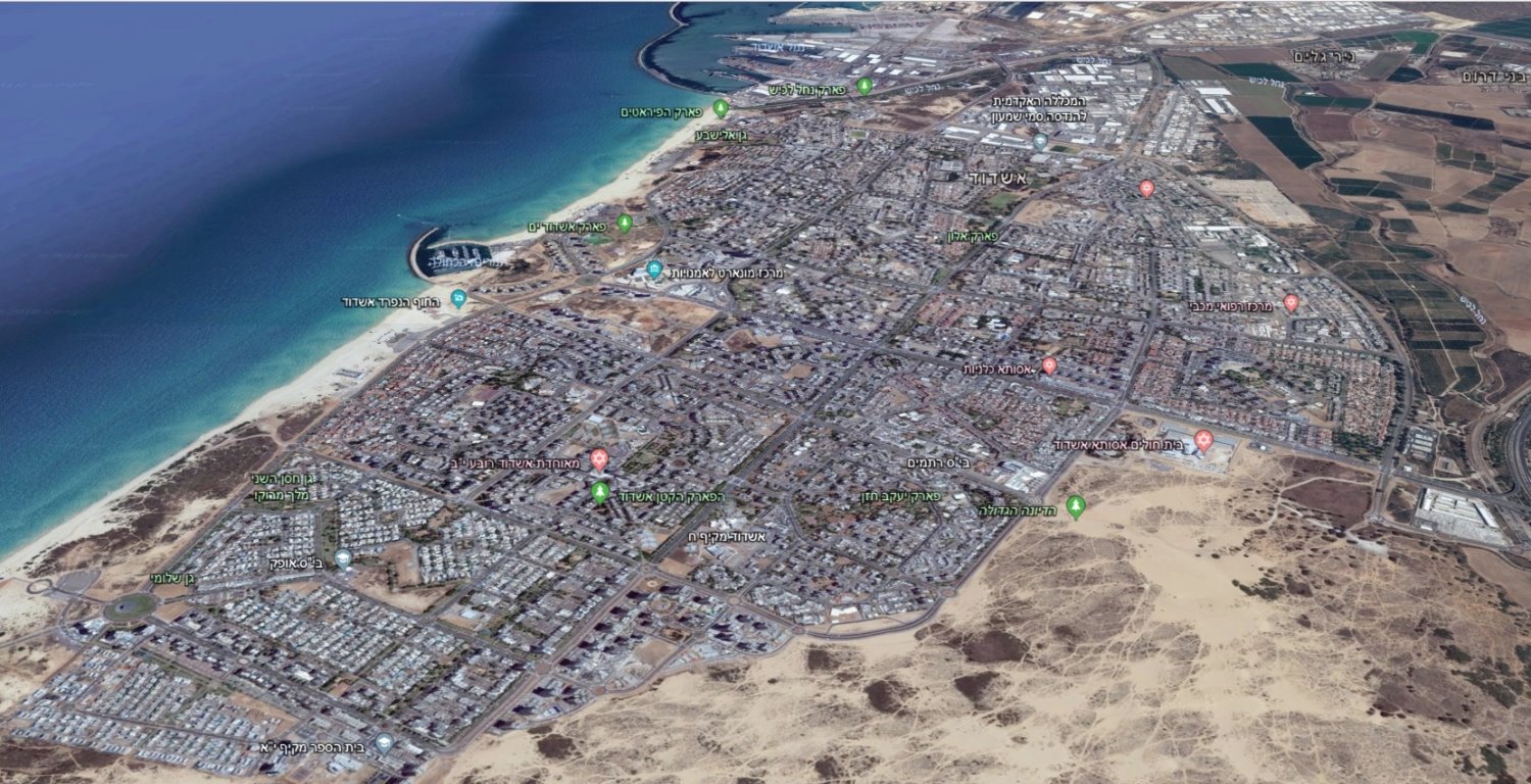 אשדוד במבט מהלווין (Google Earth)