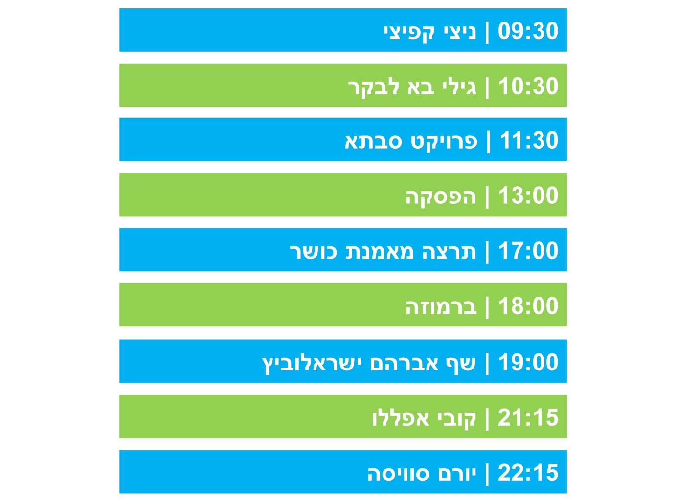 לו"ח השידורים של ערוץ הבידוד להיום (ראשון)