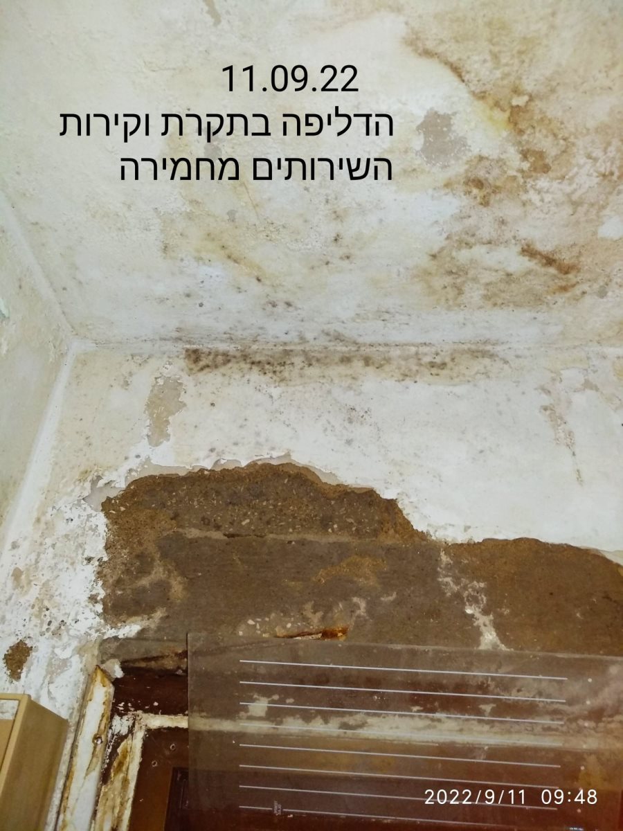 נזק שנגרם לקירות שירותים של אחת הדירות בעקבות נזילות. צילום באדיבות הדיירים